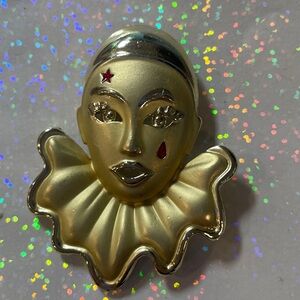 Gold Harlequin Face Brooch